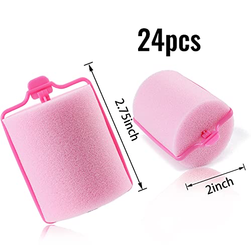 Jumbo Foam Sponge Hair Roller Soft Sleeping Rollers Curvy Wavy Hairstyle Curling Hair Styling Tools 24 Pieces Use For Long Hair Short Hair Ladies And Children 2"X2.75"(Pink) #TOP5