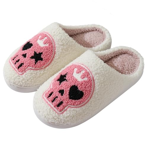 Image of Womens Mens House Slippers Retro Comfy Warm Plush Slip on Fluffy Memory Foam Home Sippers for Winter Indoor Outdoor