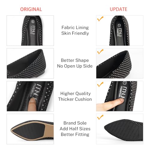 Image of MUSSHOE Black Flats for Women Pointed Toe-Comfortable Business Casual Work Shoes, Dressy Suede Slip On with Memory Foam for Office, Teacher & Standing All Day