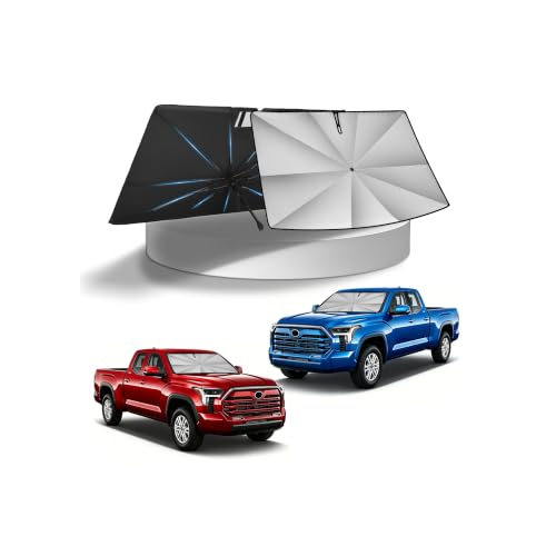 Image of KUST Ice Crystal Sun Shade Umbrella for F150 F-150 / Silverado /Tundra /RAM 1500 / Sierra | Custom Fit Windshield Sunshade | Foldable Sunshade with Bendable Handle | Blocks Heat & UV Rays