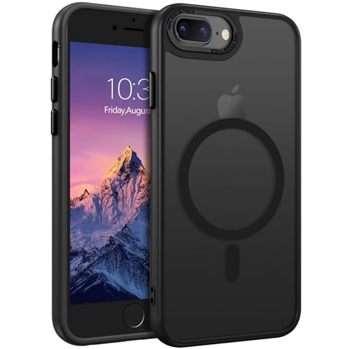 DUEDUE Magnetic Case for iPhone 7 Plus/iPhone 8 Plus Case [Compatible with Wireless Charging] Translucent Matte Back Full-Body Protective Shockproof Phone Cover for iPhone 7 Plus/8 Plus 5.5 Black