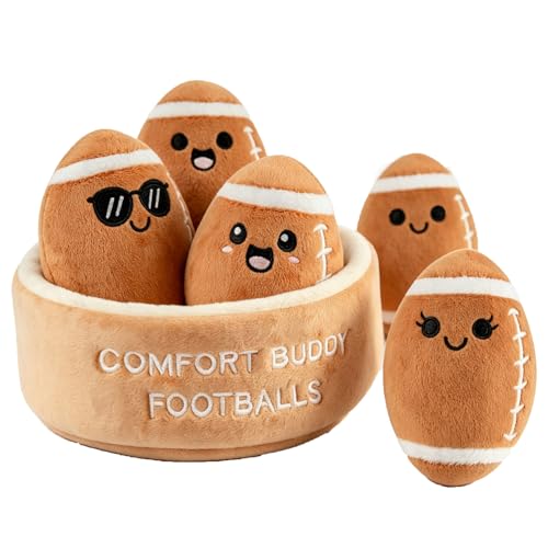 Image of Emotional Comfort & Support Football Set, 5 Soft Squishy Footballs with Carrying Basket, Footballs Pal, Birthday Gifts for Men Brother, Stress Relief Gifts for Him (Football)
