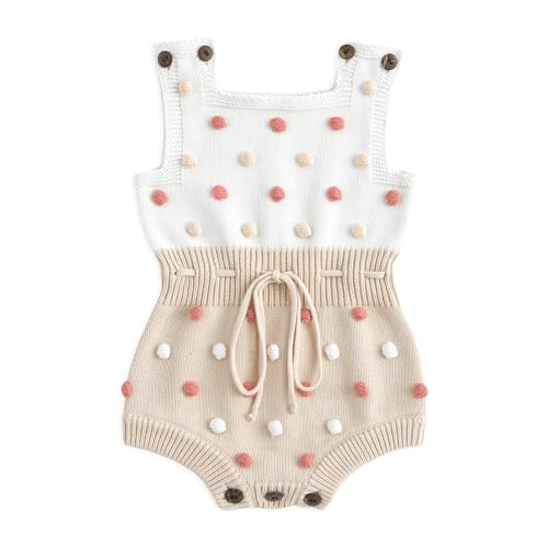 Image of Simplee kids Baby Girl Knit Romper Fall Sleeveless Pompoms Rompers Newborn Little Girl Overall Jumpsuit Outfits
