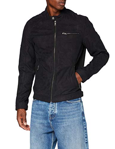 Herren Jack & Jones Kunstleder Jacke | Biker Blouson Bomberjacke JJEROCKY | Design Coat Übergangsjacke, Farben:Schwarz, Größe Jacken:L