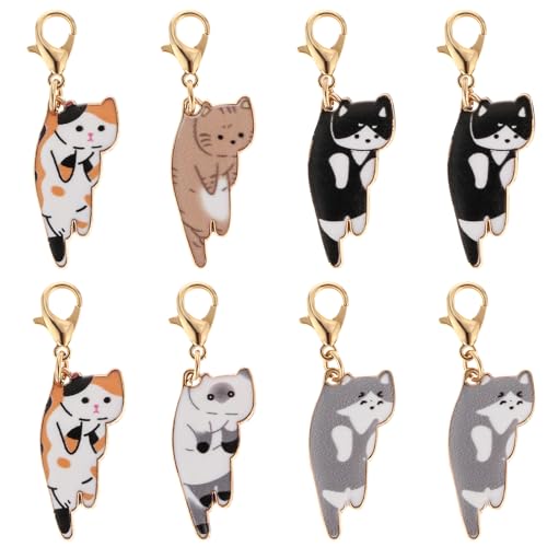 8 Pcs Crochet Stitch Marker with Lobster Clasp Cat Stitch Marker Charms Removable Locking Knitting Markers Alloy Knitting Weaving Accessories for Sewing Quilting DIY Necklace Bracelet Christmas Gifts