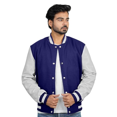 Image of Men's Fashion Varsity Jacket Causal Slim Fit Wool Letterman Baseball Bomber Jackets