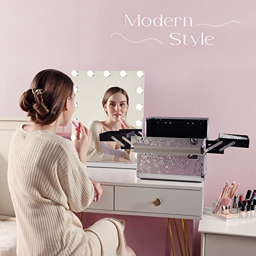 Maletín Maquillaje Profesional Estuche Maquillaje Caja de Maquillaje Maletín Manicura Neceser de Maquillaje Cosmético Joyero Organizador Regalos con Correa para el Hombro para Mujer, Rosa - imagen 2