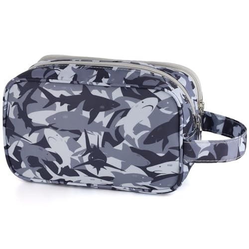 Shark Kids Toiletry Bag for Boys, Travel Toiletry Bag for Little Young Boys Waterproof Hanging Wash Bag Toddler Traveling Toiletries, Camo Black