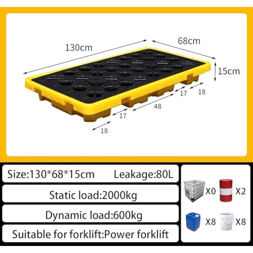XBTGS Pallet di contenimento industriale per stoccaggio a prova di perdite, piattaforma modulare per fusti dell'olio e sicurezza in laboratorio, giallo-130 x 68 x 15 cm, giallo-130 x 68 x 15 cm
