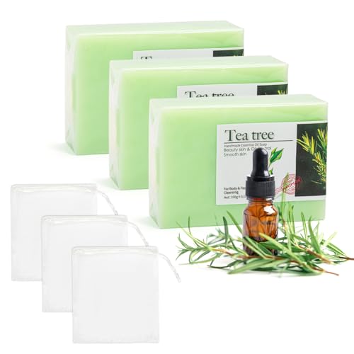3 PCS Tea Tree Antifungal Soap Bar Tea Tree Oil Soap for Face Body Hand - Fights Acne Relieves Fungal Skin Controls Oil Clears Pores Prevents Breakouts Soothes Fresh Skin (3 Green)
