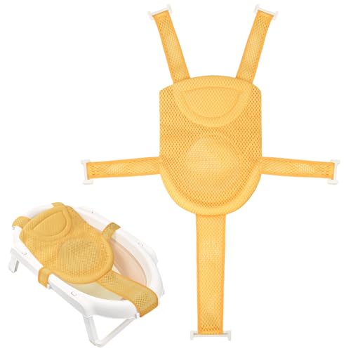Image of Colorlife Baby Bath Seat Support Net Infant Bathing Seat Support Mat, Adjustable Comfortable Non-Slip Five-Pointed Baby Shower Net Bathtub Sit Up Mesh for Newborn 0-12 Months-Yellow(No Bathtub)