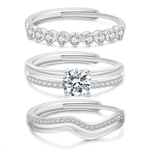 Senteria 3Pcs Gold Rings For Women Non Tarnish Stackable Rings For Women Adjustable 14K Gold Plated Rings set with Cubic Zirconia Thumb Ring Set for Statement Promise Wedding Engagement