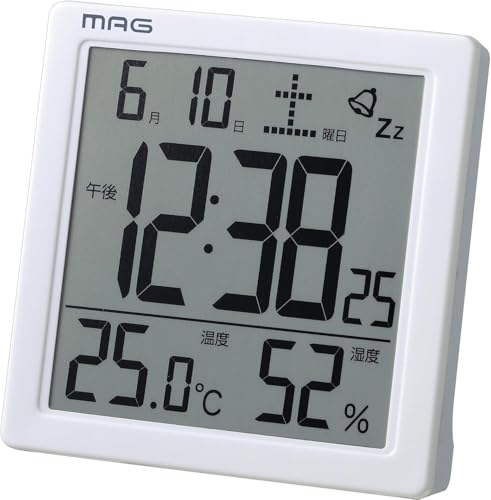 M A G 目覚まし時計 デジタル バックライト スヌーズ機能付き ホワイト T-726WH-Z