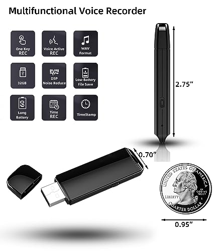 Image of USB Voice Recorder with Playback - 32GB Digital Audio Recorder USB Rechargeable Activated Recorder for Interviews Lectures Meetings Memos