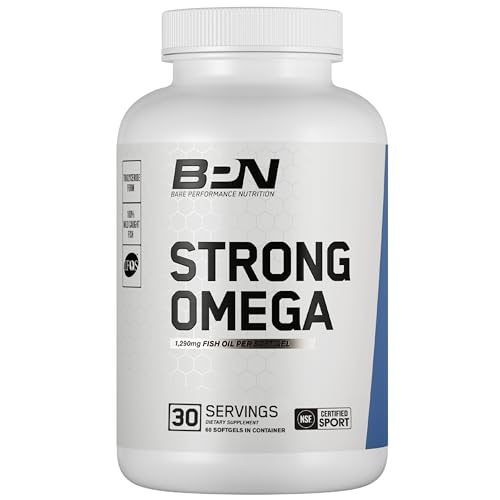 BARE PERFORMANCE NUTRITION, BPN Strong Omega Fish Oil Soft Gel, 1290mg Fish Oil per Capsule, Wild Caught Fish, Sustainably Sourced, IFOS Certified, 30 Servings