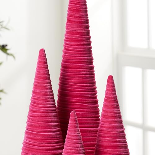 Image of Your Heart's Content Hot Pink Velvet Trees Set of 4, Teen Girl ValentineTree Bookshelf, Coquette Room Decor, Romantic Mantel Accent, Elegant Wedding Centerpiece, Artisan Gift for (Hot Pink)
