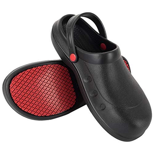 lozoye Men and Women's Non-Slip Nursing Clogs Chef Shoes Oil Water Resistant Anti-Smashing Safety Working Shoes for Kitchen Garden Bathroom (Numeric_9) Black