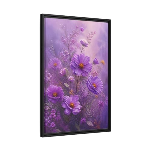 Toile cosmos violet style impressionniste au-dessus du canapé de salon