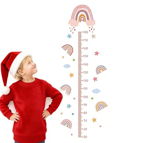 Kinder Messlatte Baby Messlatte Höhe Diagramm Größenmesser Kinder und Baby Regenbogen Höhenmesser Kinder Messleiste Wandtattoo Wanddeko Wandbild wandaufkleber für Kinderzimmer 180cm (Pink)