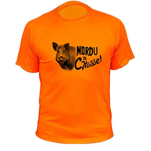 Tee Shirt, Mordu de Chasse, Sanglier (XL,239, Orange)