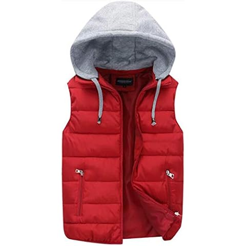 WIEAYUMEI Unisex Mens Womens Down Gilet Vest with hoody Zip Pockets Body Warmers Puffer Gilet Quilted Sleeveless Jackets Lightweight Hiking Outwear 2-Red XL Cover