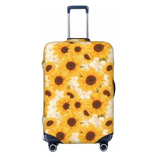 Travel Luggage Covers - Vintage Marble Pattern Sunflower Elasticity Suitcase Covers Protector for Luggage 18-32 Inch