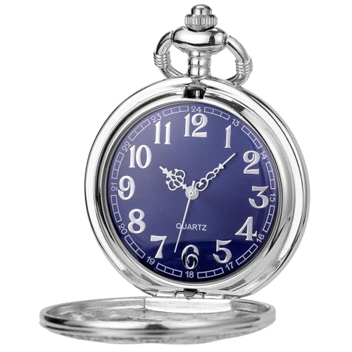 Image of SIBOSUN Antique Men Pocket Watch with Chain Oversized 50MM 1.96 Inch 3D Locomotive Steam Train Railroad Hollow + Box
