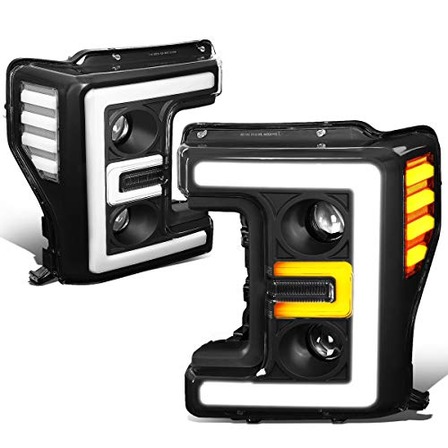 DNA MOTORING HL-LB-F25018-BK-CL1 Black Dual Projector Headlights With LED DRL Compatible with 17-19 F-250 F-550 SD