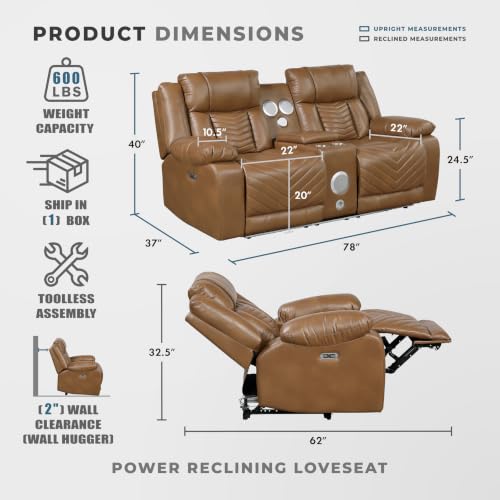 Image of Lexicon Faux Leather Power Double Reclining Loveseat with Console, Brown