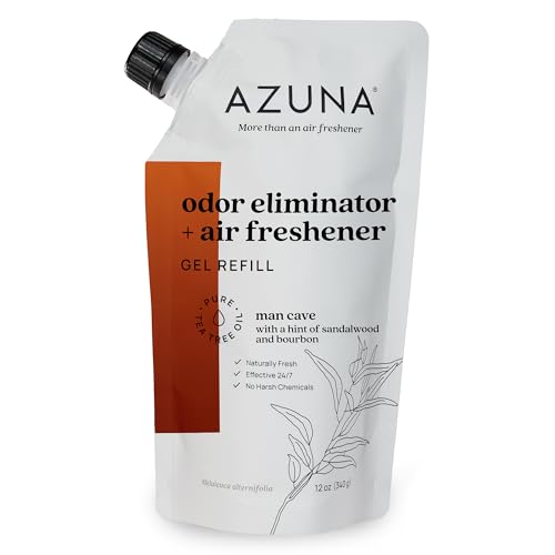 Azuna All-Natural Odor Remover Gel Refill Pouch | Air Purifier with Tea Tree Oil | Plant-Based & Long Lasting | For Pet Odors, Smoke & Strong Odors | Sandalwood/Bourbon, 12 oz.