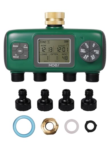 MOES 4 Outlet Sprinkler Timer, Brass Inlet, Programmable Automatic Irrigation Controller, Rain...