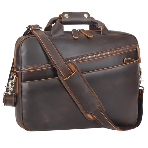 TIDING Men's Leather Laptop Briefcase, Vintage 15.6 Inch Computer Bag Work Business Messenger Shoulder Bag