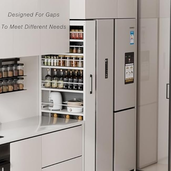 Slim Rolling Storage Cart - Galvanized Steel Space-Saving Floor-Standing Narrow Cabinet for Small Spaces Ideal Next to Fridge (154.5x55x25cm)-8T6hGbjV