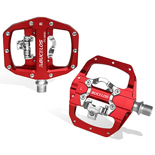 BUCKLOS SPD Pedals PD-M680 Mountain Bike Clip in SPD Flat Combo Dual Sided Pedals - Road Bike MTB Clipless Sealed Bearing Bicycle Clips Pedal Compatible with Shimano SPD Cleats (Red