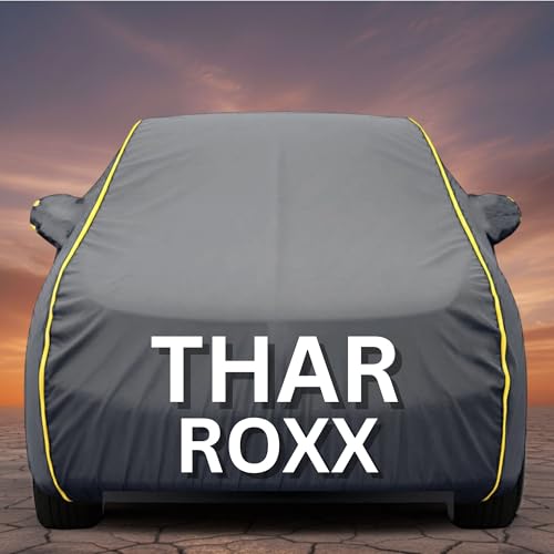 Image of Premium Grey Series 100% Waterproof Car Body Cover for Thar Roxx Cover (All Models) with Mirror Pockets | Triple Stitched, Elastic, Custom Fit, Heat Resistant, Anti-Dust, All-Weather Cover