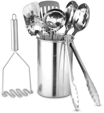Avador® Premium Set of 10 Stainless Steel Kitchen Tool Set with Holder Easy To Clean, Space Saving, Great for Cooking, Baking, Prepping