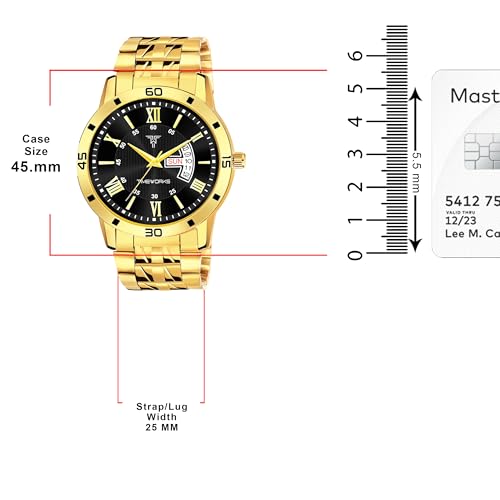 Image of TIMEWORKS Stainless Steel Designer Golden Round Shape Day & Date Dial Men's & Boy's Analog Watch, Band Color:Gold