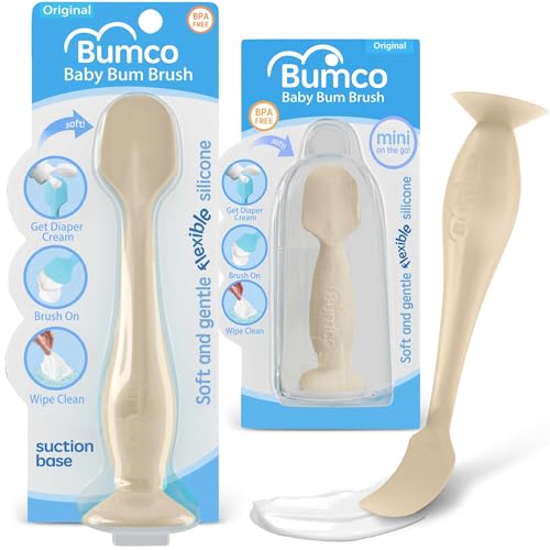 Image of Bumco Baby Bum Brush + Mini Diaper Cream Spatula - BPA-Free Butt Spatula, Soft Diaper Spatula, Baby Diaper Cream Applicator, Mom-Invented Diaper Bag Essentials, Butt Spatula