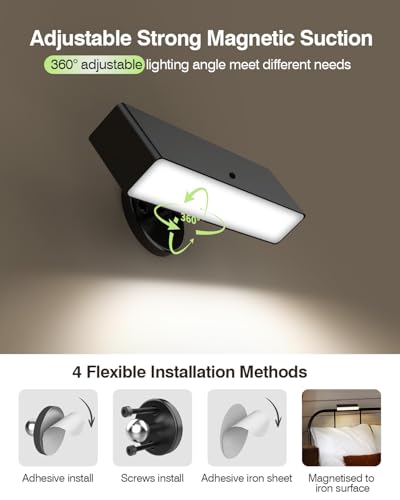Image of Magnetic Battery-Operated Wall Sconce Lights: USB Rechargeable Wall Mounted Lights with Remote, 3CCT LED Dimmable Wall Sconce, 360 Rotation Cordless Wall Lamp for Bedroom Living Room, Black 1Pack