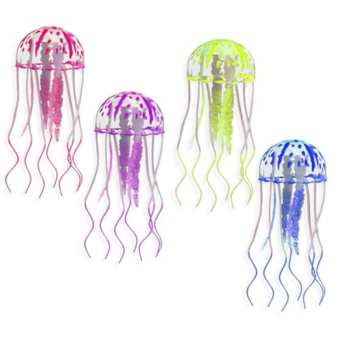Axvxby 4 Pcs Glowing Jellyfish Ornament Fish Tank Decorations Luminous Aquarium Decor Colorful Jellyfish with Luminous Effect for Various Aquariums