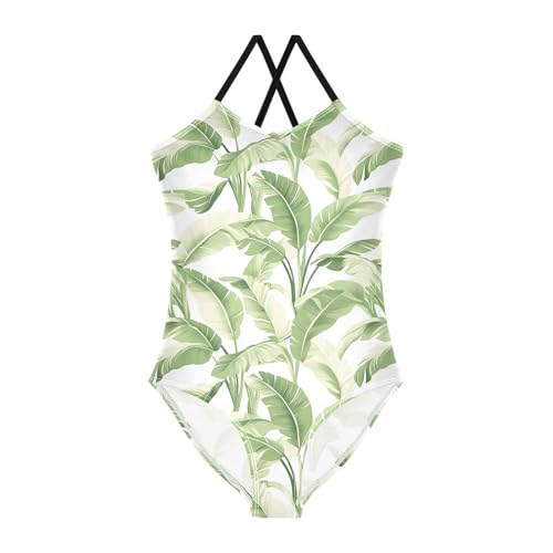 Girl's One Piece Swimsuit Plantain Leaf Green Beach Bathing Swimwear