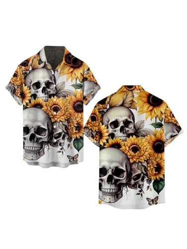 DRESSFO Matchable Couples' Outfit Skull Sunflower Print Men's Shirt Or Women's Spaghetti Strap Dress4