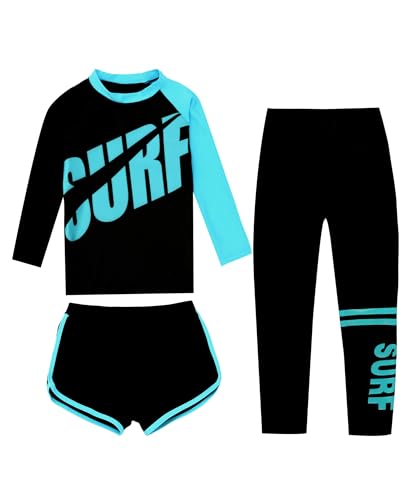 Image of Girls 3 Piece Swimsuit Long Sleeve Rash Guard Swim Shirt with Trunks & Pants UPF 50+ Swimwear