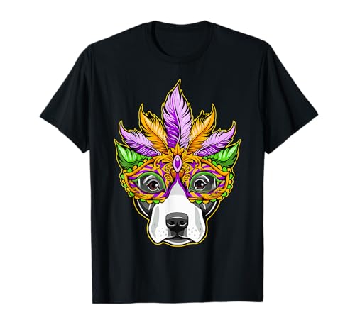 Maschera per cani Mardi Gras Pitbull divertente regalo di carnevale Maglietta