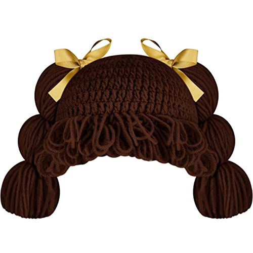 Halloween Cabbage Costume Yarn Wig, Dark Brown 1, Loop Pigtails