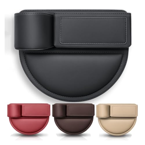 Car Leather Cup Holder Gap Bag, Black Automotive Seat Gap Storage Box Between Seats Gap Leather, Car Seat Pocket Gap Filler Organizer with Cup Holder for Phones, Glasses, Keys and Cards, Universal Fit