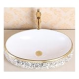 陶器 洗面ボール，省スペ 室外 ミニ型 洗面ボウル 楕円形 洗面台 手洗器 洗面台 手洗い鉢 おしゃれ 洗面ボ ガラス 手洗い鉢 手洗い器 壁付け型 (Size : S)