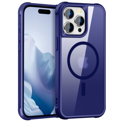 Coque magnétique iPhone 15 Plus transparente et rigide antichoc bleu marine