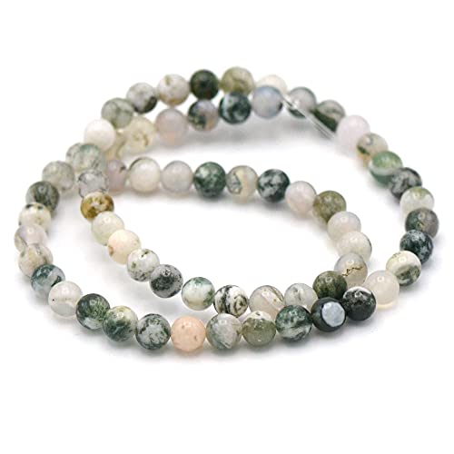 Fil/brin de 39 cm perles ronde 4/6/8/10 mm au choix (pour environ 2 bracelets), pierre naturelle en vrac idéale pour toutes créations de bijoux artisanales (Agate arbre, Perle 6 mm)