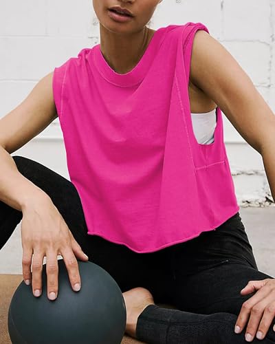 Image of HUGOOME Women Workout Tank Tops Oversized Crop Sleeveless Tee Loose Fit Boxy Basic Yoga Active Summer T Shirts Gym 2026